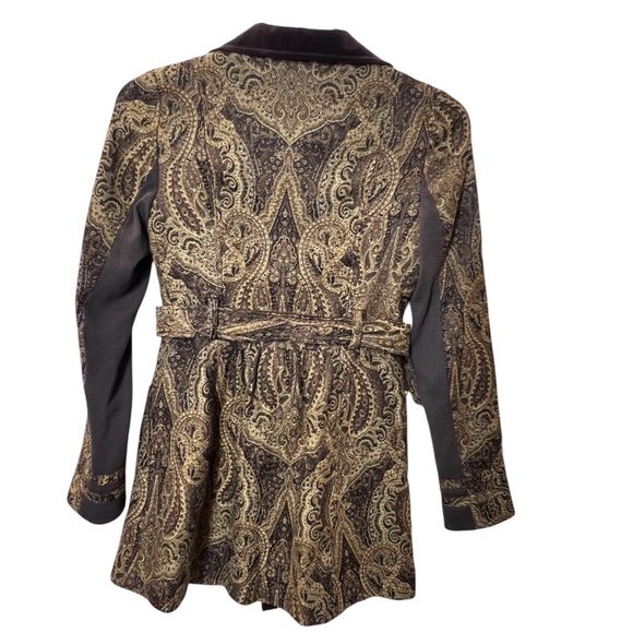 Free People Paisley Velvet Snap Down Collar Belted Jacket Coat - Picture 2 of 11